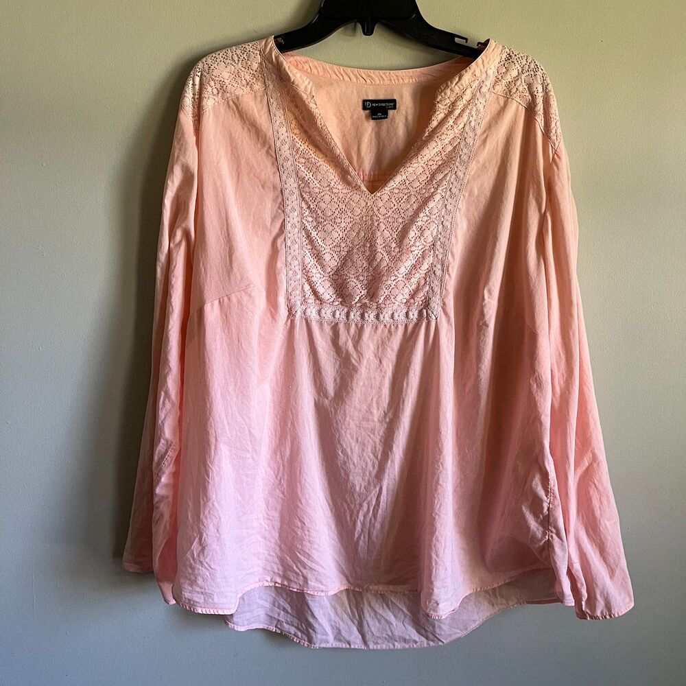 New Directions Curvy Peach Lace Peasant Blouse Size 2X Boho Cottagecore Romantic